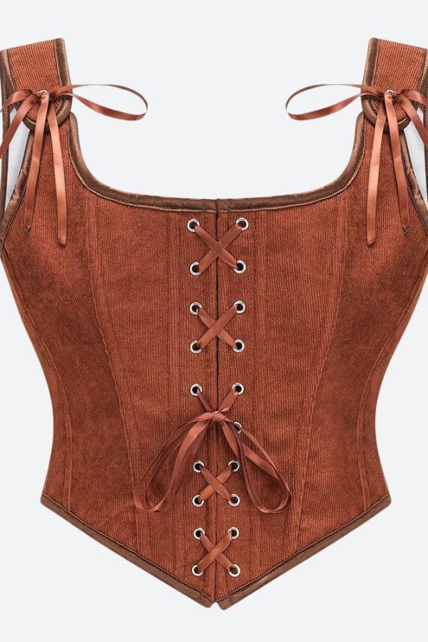 Vintage Corduroy Lace Up Corset Top