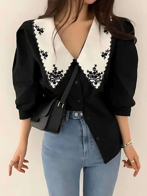 Vintage Embroidered Collar Shirt