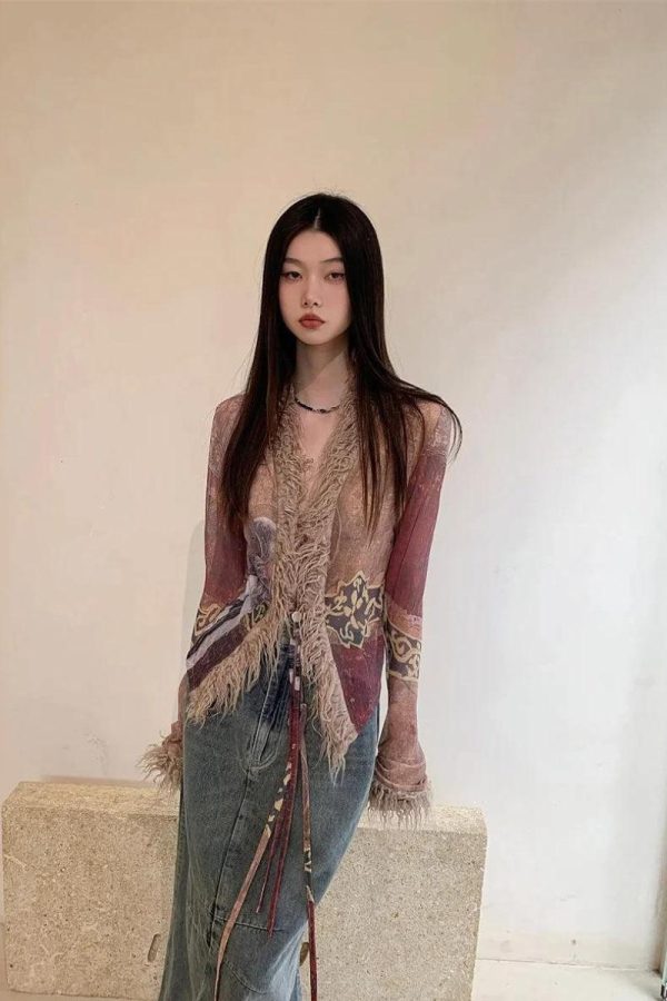 Vintage Faux Fur Detailed Lace Up Top