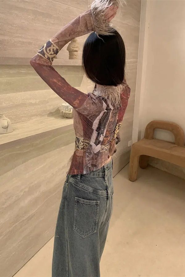 Vintage Faux Fur Detailed Lace Up Top