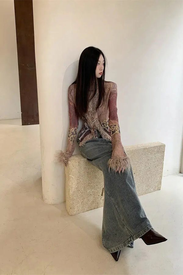 Vintage Faux Fur Detailed Lace Up Top