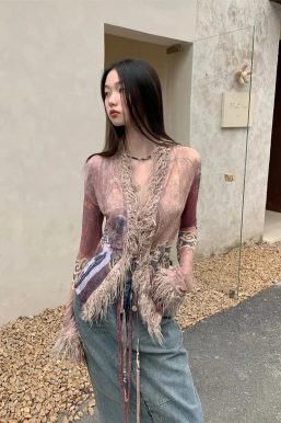 Vintage Faux Fur Detailed Lace Up Top