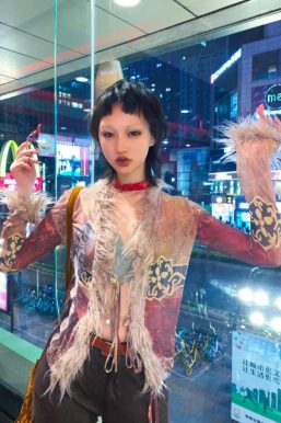 Vintage Faux Fur Tie Front Top