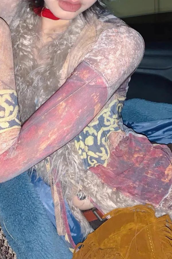 Vintage Faux Fur Tie Front Top