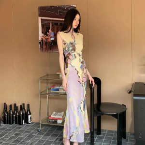 Vintage Floral Cut Out Maxi Dress