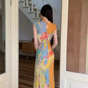 Vintage Floral Cut Out Maxi Dress