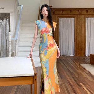 Vintage Floral Cut Out Maxi Dress