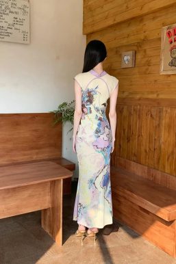 Vintage Floral Cut Out Maxi Dress