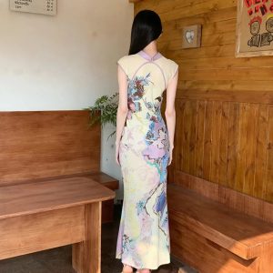 Vintage Floral Cut Out Maxi Dress