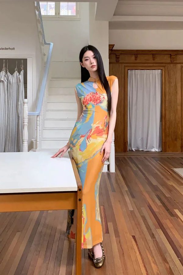 Vintage Floral Cut Out Maxi Dress