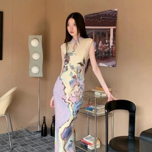 Vintage Floral Cut Out Maxi Dress