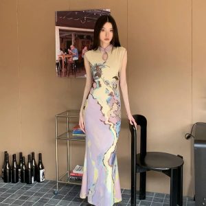 Vintage Floral Cut Out Maxi Dress