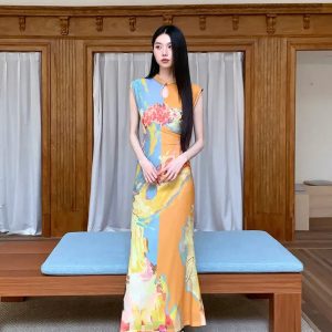 Vintage Floral Cut Out Maxi Dress