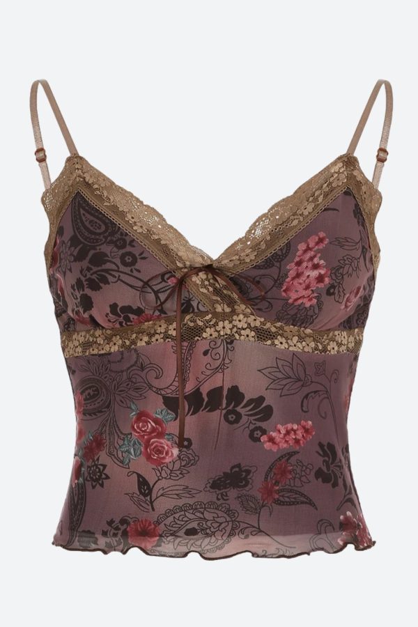 Vintage Floral Lace Trim Top