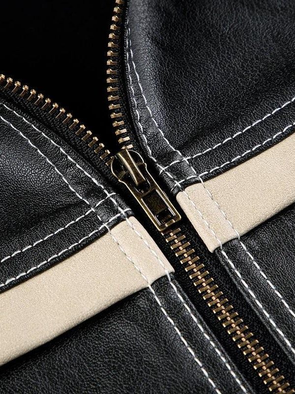 Vintage Grunge Biker Zip-Up Faux Leather Jacket