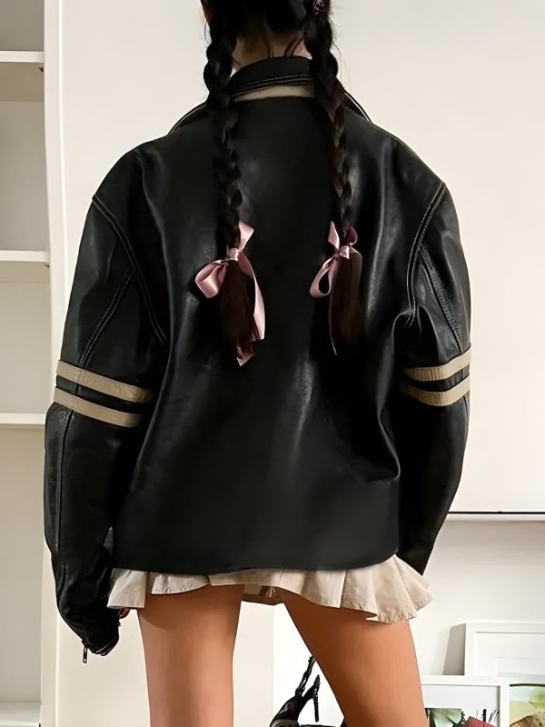 Vintage Grunge Biker Zip-Up Faux Leather Jacket