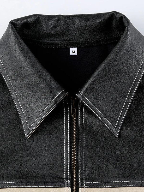 Vintage Grunge Biker Zip-Up Faux Leather Jacket