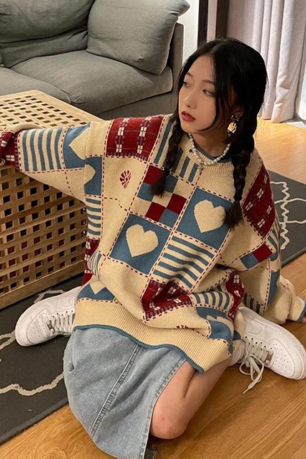 Vintage Heart Pattern Sweater