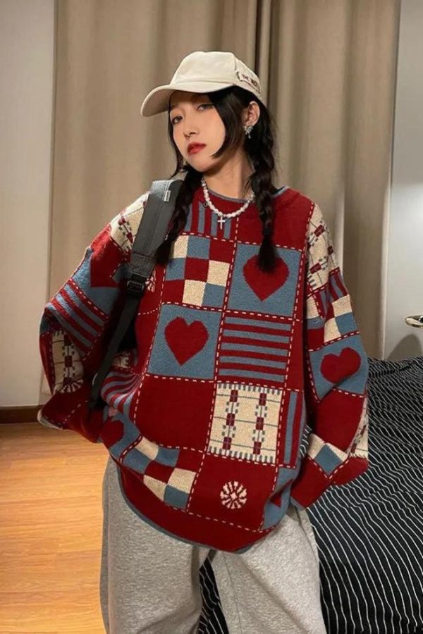 Vintage Heart Pattern Sweater