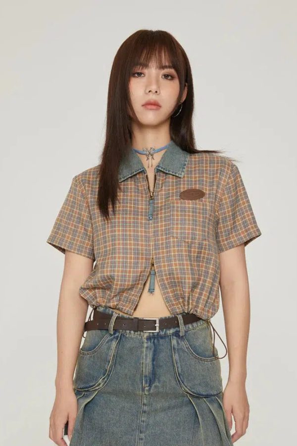 Vintage Plaid Crop Shirt