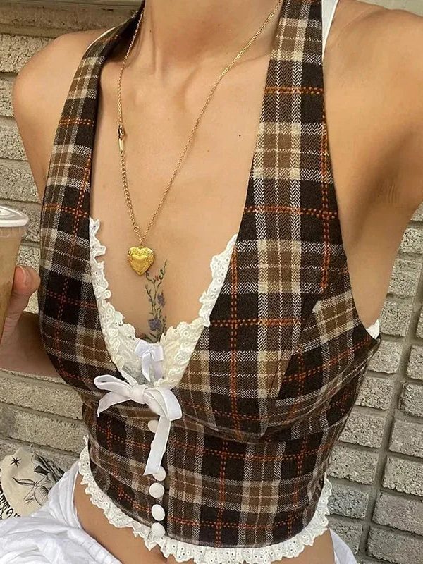 Vintage Plaid Halter Neck Top