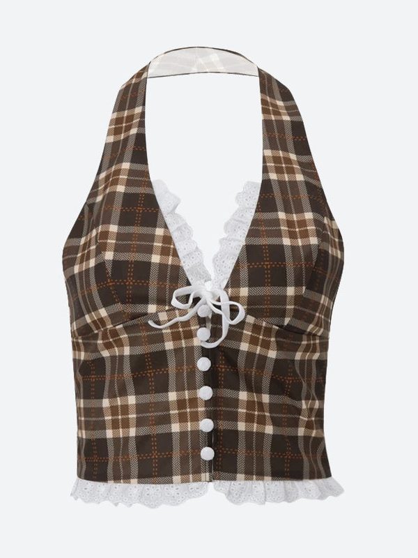 Vintage Plaid Halter Neck Top