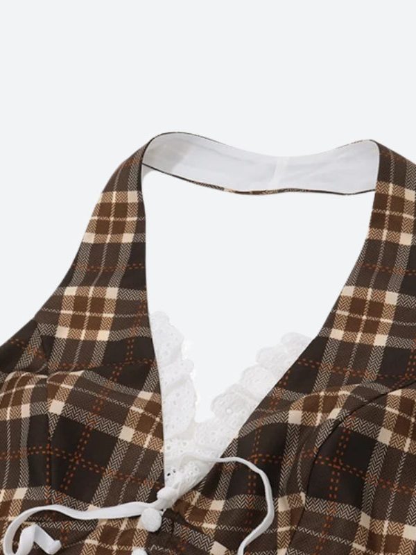 Vintage Plaid Halter Neck Top