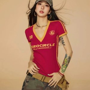 Vintage Striped V Neck Jersey Top