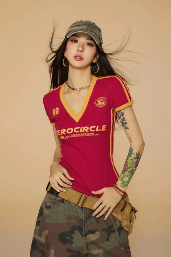 Vintage Striped V Neck Jersey Top