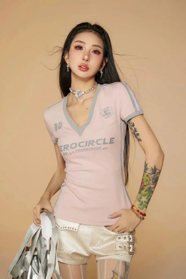 Vintage Striped V Neck Jersey Top