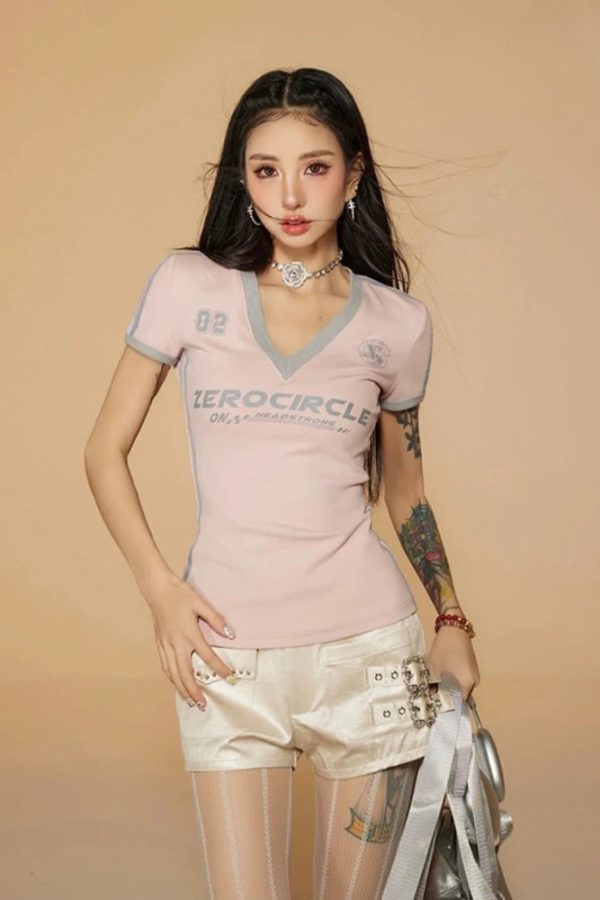 Vintage Striped V Neck Jersey Top