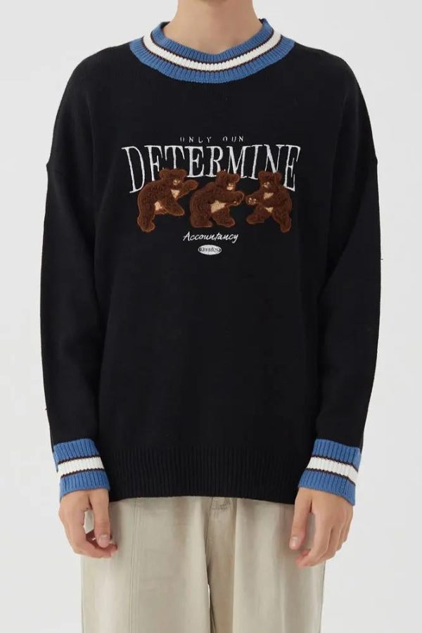 Vintage Teddy Embroidered Knitted Sweater