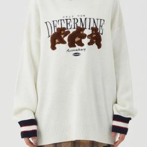 Vintage Teddy Embroidered Knitted Sweater