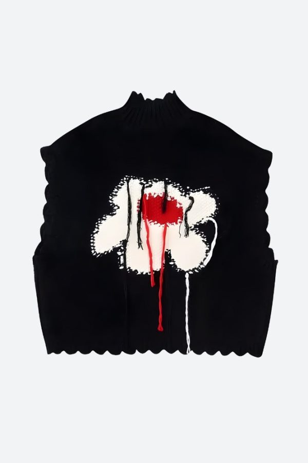 Weirdcore Flower Embroidered Knitted Sweater Vest