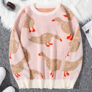 Weirdcore Goose Print Sweater