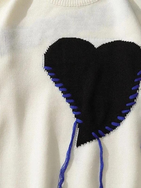 Weirdcore Heart Embroidered Sweater