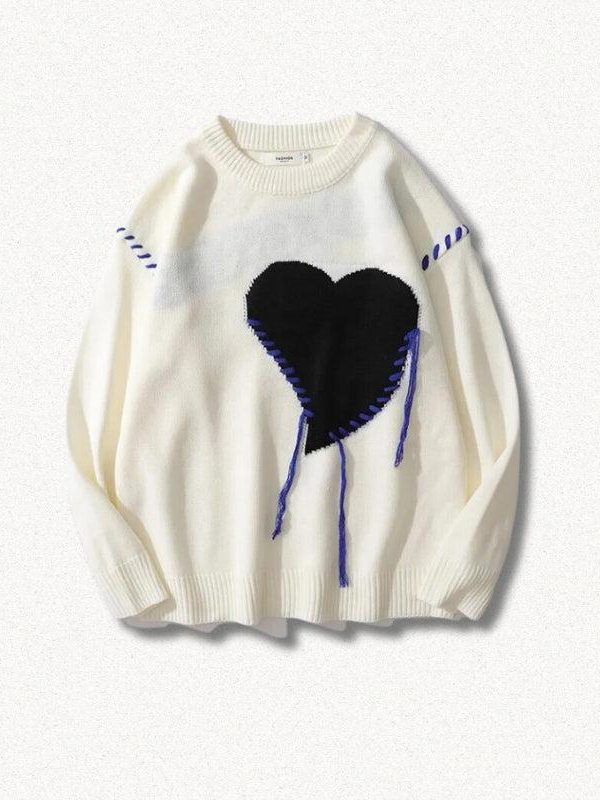 Weirdcore Heart Embroidered Sweater