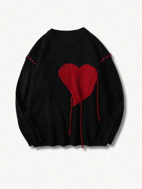 Weirdcore Heart Embroidered Sweater