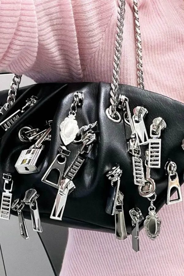 Weirdcore Zipper Charm Shoulder Bag