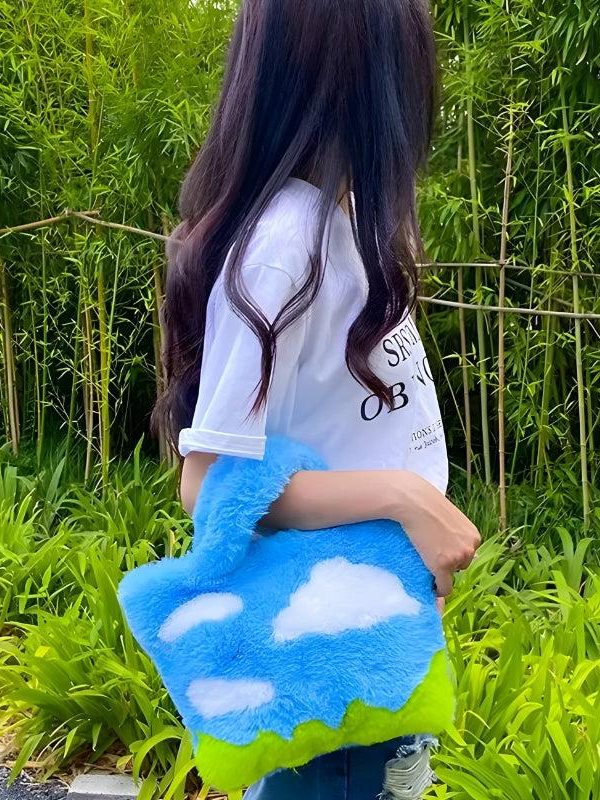 White Clouds & Blue Sky Fluffy Bag