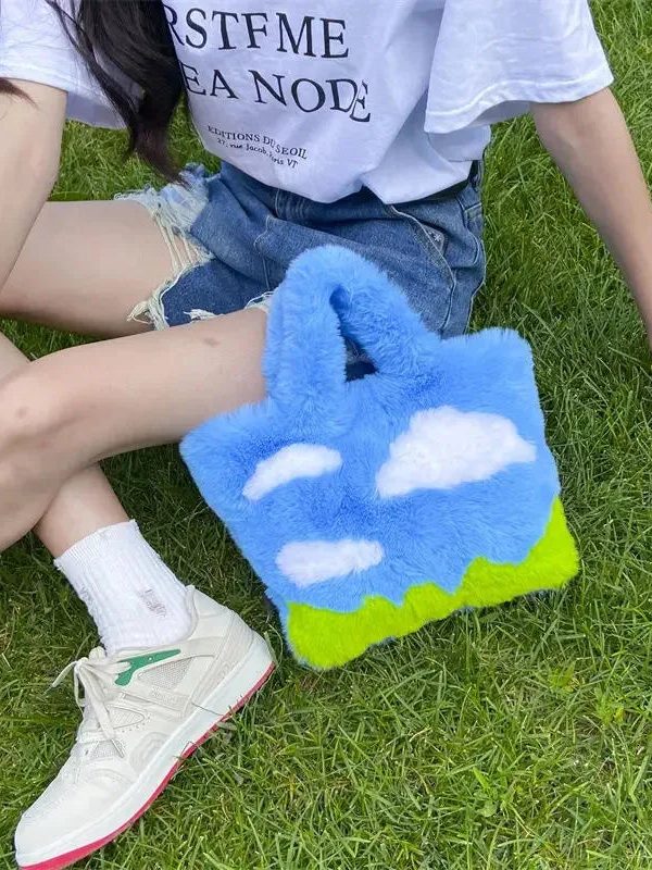 White Clouds & Blue Sky Fluffy Bag