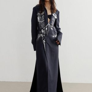 White Distressed Long Blazer