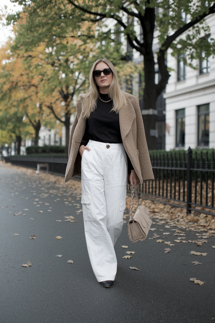 White Cargo Pants Outfit Fall: Fresh and Clean Styles outfit idea