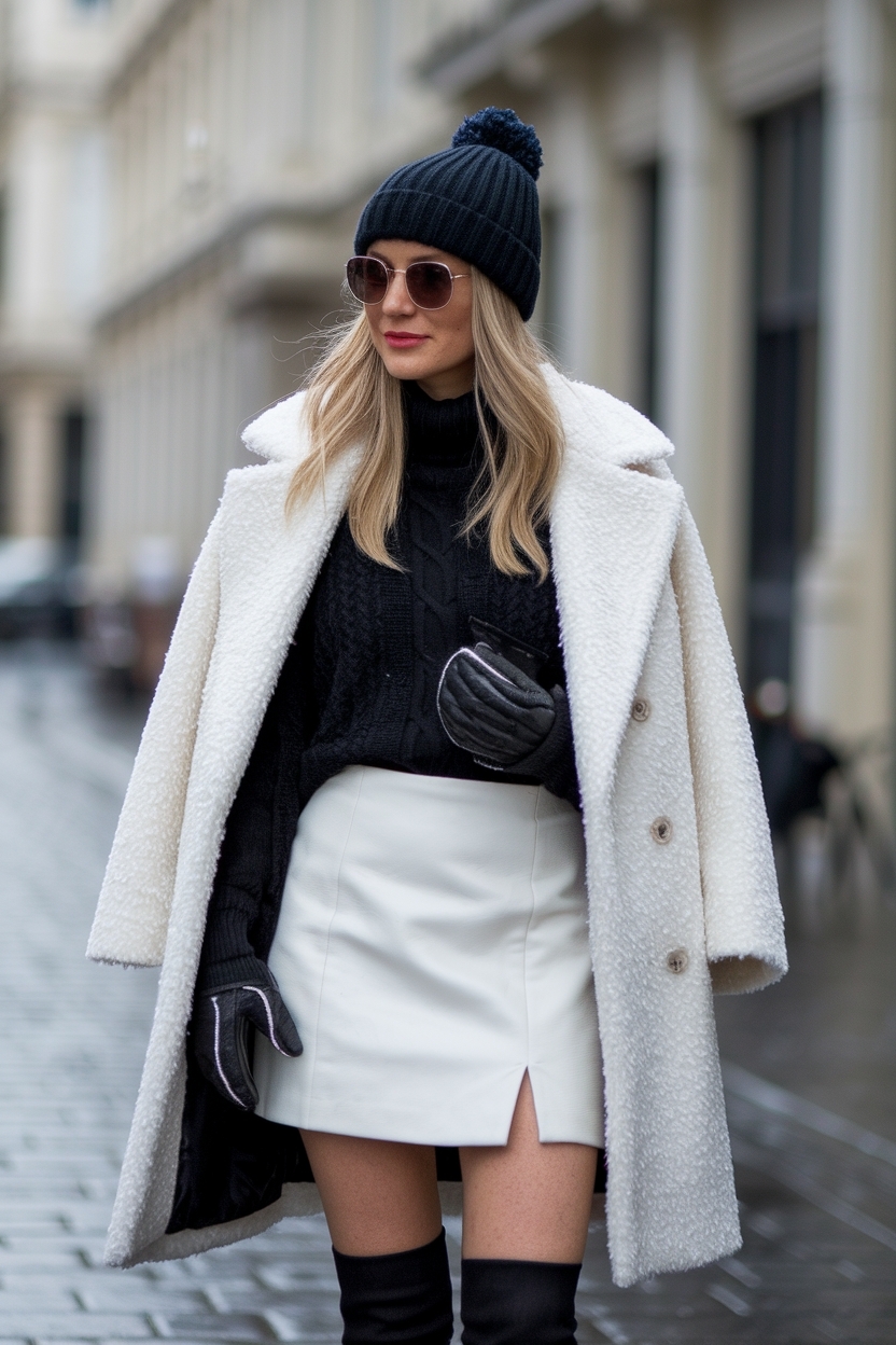 White Mini Skirt Outfit Winter: Brighten Up the Cold Days outfit idea