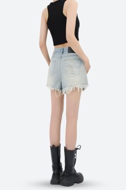 Wide Leg Ripped Denim Shorts