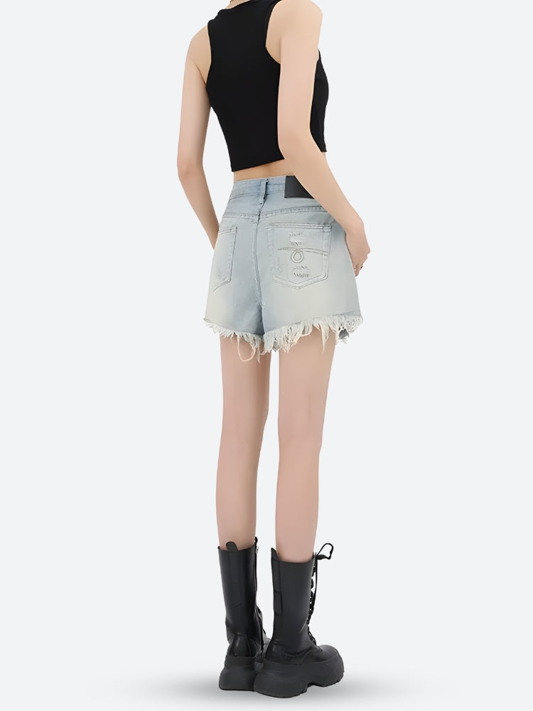 Wide Leg Ripped Denim Shorts Wide Leg Ripped Denim Shorts