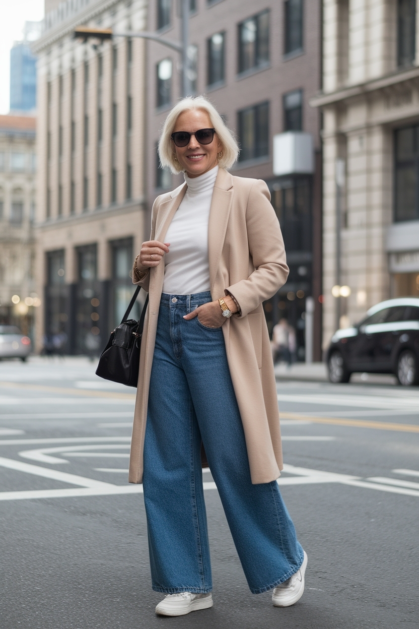 Wide Leg Jeans Outfit Over 40 Women Casual Styles to Try outfit idea