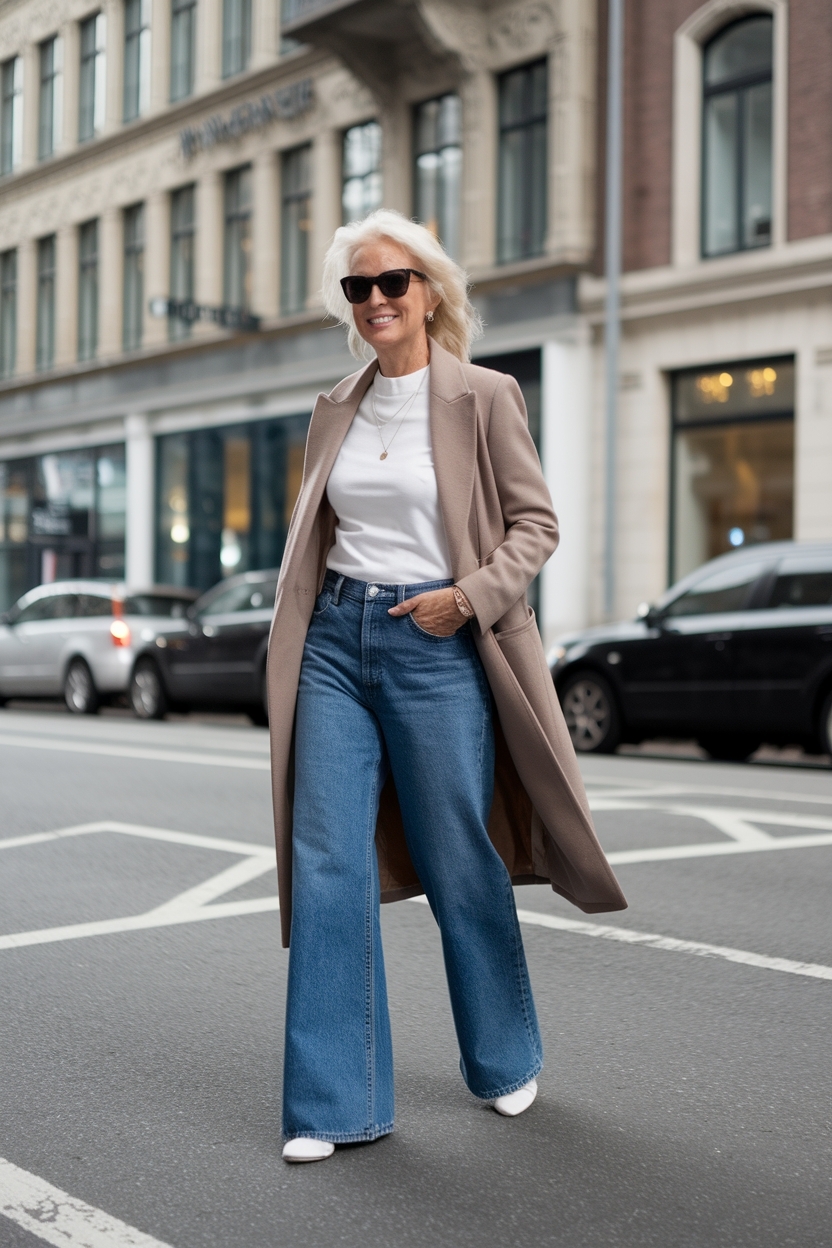 Wide Leg Jeans Outfit Women Over 50: Elegant Fashion Tips outfit idea