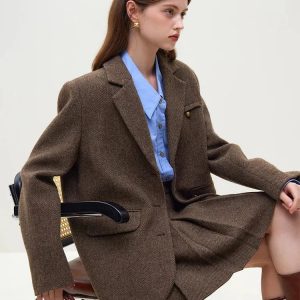 Wool Blazer Jacket & Mini Skirt Two Piece Set