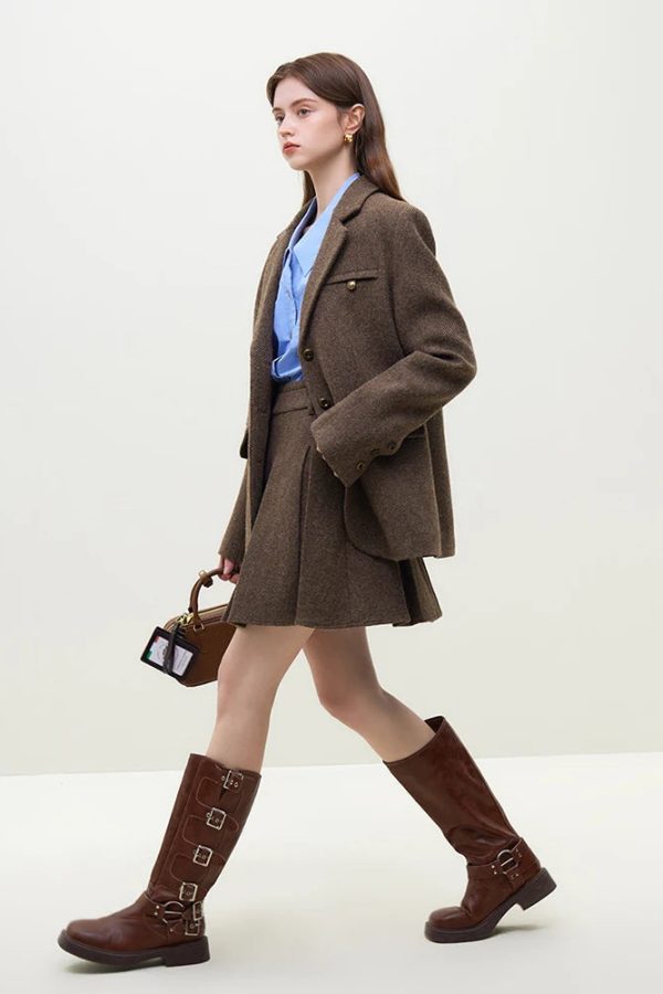 Wool Blazer Jacket & Mini Skirt Two Piece Set